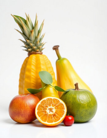 Fruits and vegetables isolated on white background. Healthy eating concept.の写真素材