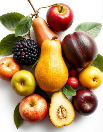 Fruits and vegetables isolated on a white background. Healthy food.