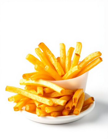 French fries in a bowl isolated on white background. Selective focus.