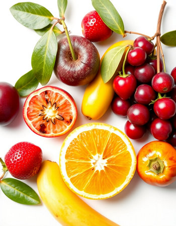 Fruits and berries isolated on white background. Healthy food concept.の写真素材