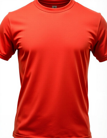 Red t-shirt on a white background. Clipping path included.の写真素材
