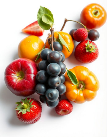 Fruits and vegetables on a white background. Healthy eating concept.の写真素材