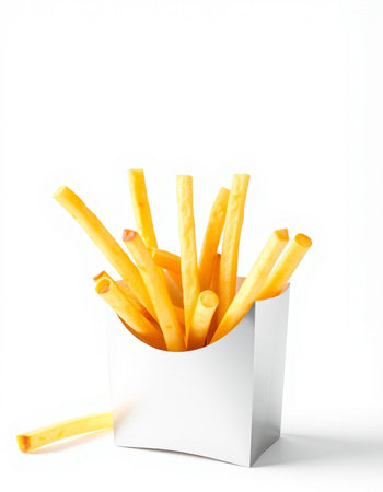 French fries in a white box isolated on white background. 3d illustration