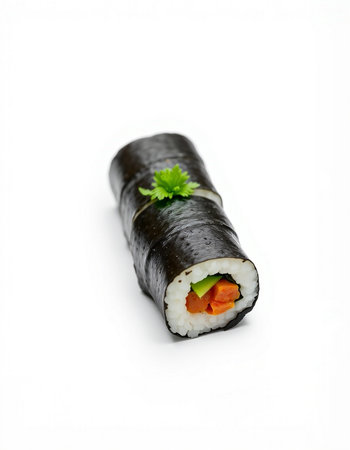 Sushi roll with salmon and cucumber isolated on white background.の写真素材