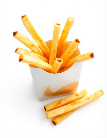 Crispy bread sticks in a paper cup isolated on white background