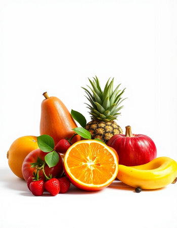 Fruits and vegetables isolated on white background. Healthy food concept.