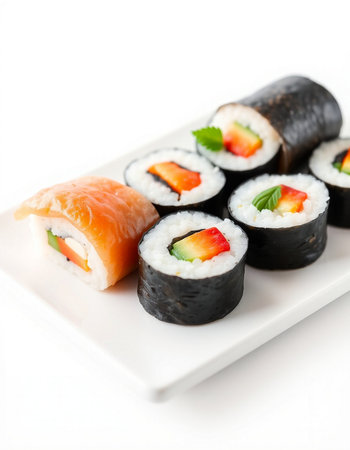 Japanese Cuisine - Sushi Roll with Shrimps and Vegetables insideの写真素材
