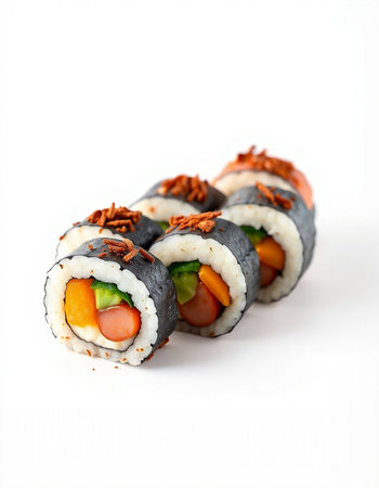 Sushi rolls isolated on white background. Japanese food restaurant menu.