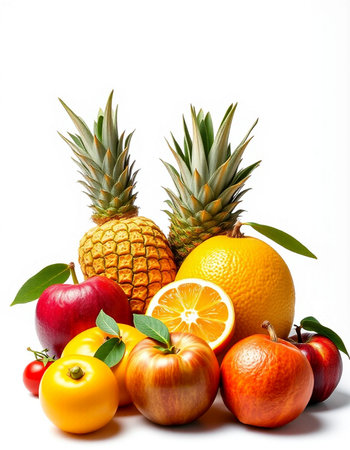 Fruits and vegetables isolated on white background. Healthy food concept.の写真素材