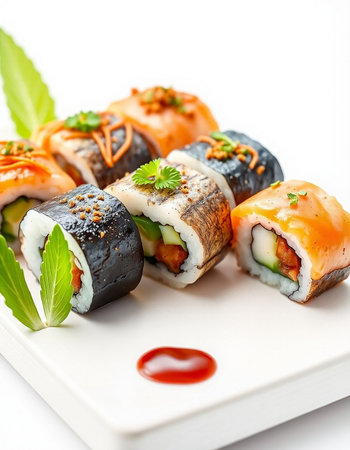 Japanese Cuisine - Sushi Roll with Shrimps and Vegetables insideの写真素材