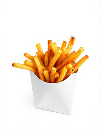 French fries in paper box isolated on white background with clipping path.