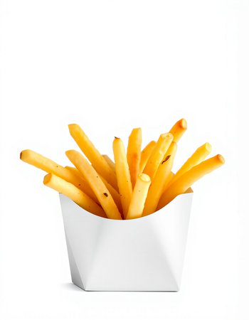 French fries in paper box isolated on white background with clipping path.