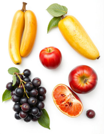 Fruit collection isolated on white background. Top view. Flat lay.の写真素材