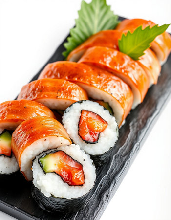 Sushi roll - japanese food style on a white backgroundの写真素材