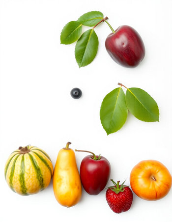 Fruits and vegetables on a white background. Healthy eating concept.