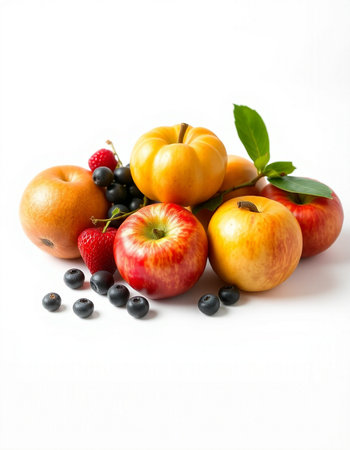 Fruits and berries isolated on a white background. Ripe fruits.の写真素材