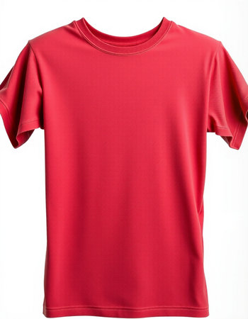 Red t-shirt isolated on white background. Clipping path included.の写真素材