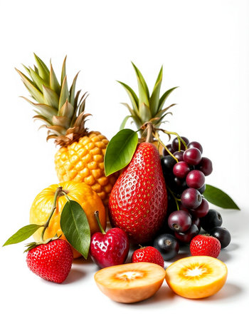 Fruit mix isolated on a white background, close-up.の写真素材
