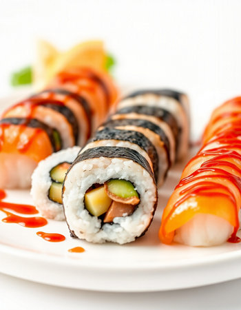 Sushi roll japanese food style on white background - Japanese food styleの写真素材
