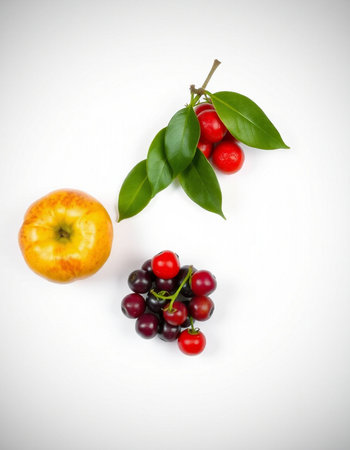 Fresh fruits and berries on a white background. Shallow DOFの写真素材