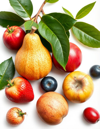 Fruits on a white background. Healthy food. Top view.の写真素材