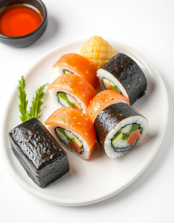 Japanese Cuisine - Sushi Roll with Salmon, Cucumber and Cream Cheese inside. Nori outsideの写真素材