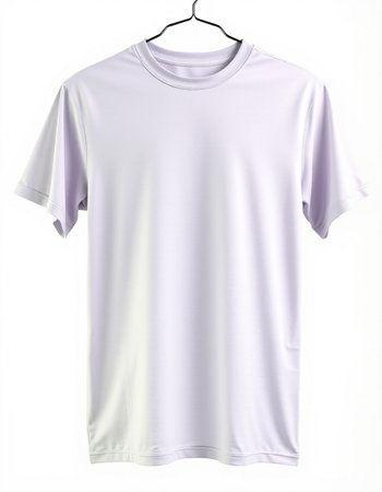 White t-shirt on a hanger isolated on a white backgroundの写真素材