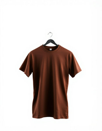 Brown t-shirt on a hanger isolated on a white backgroundの写真素材
