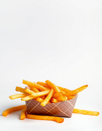 French fries in a basket on a white background. Fast food.の写真素材