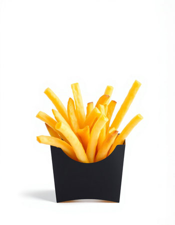 French fries in black box isolated on white background. Fast food.の写真素材