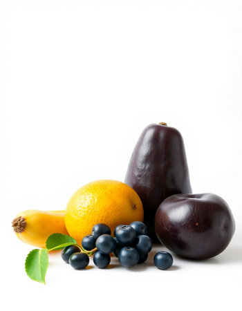 Fruits and vegetables isolated on white background. Healthy food concept.の写真素材