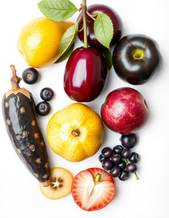 Fruits isolated on a white background. Top view.の写真素材