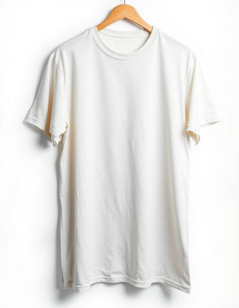 Blank t-shirt on a hanger on a white backgroundの写真素材