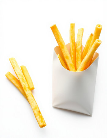 French fries in paper box isolated on white background, clipping path included