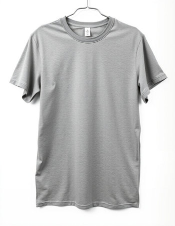 Grey t-shirt on a hanger isolated on a white backgroundの写真素材