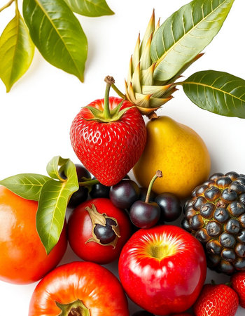 Fresh fruits and vegetables isolated on white background. Healthy food concept.の写真素材