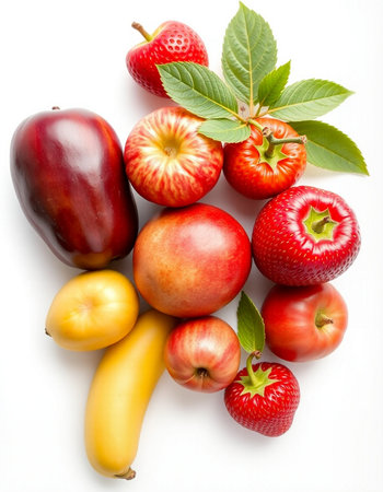 Fruits isolated on white background. Healthy food concept. Top view.の写真素材