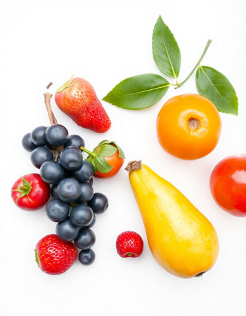 Fresh fruits and vegetables isolated on a white background. Healthy food.の写真素材