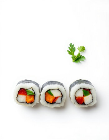 Sushi roll with salmon, cucumber and cream cheese on white backgroundの写真素材