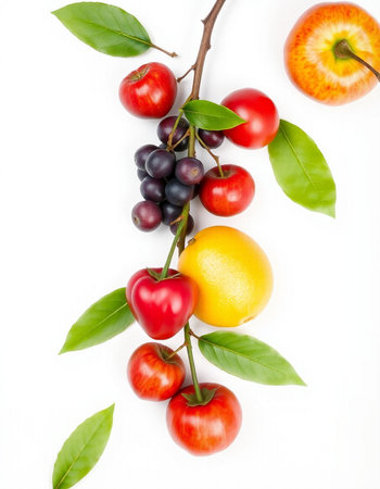 Fruits and vegetables on a white background. Healthy food concept.の写真素材