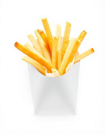 French fries in paper box isolated on white background, clipping path included