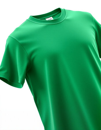 Green t-shirt isolated on white background. Clipping path included.の写真素材