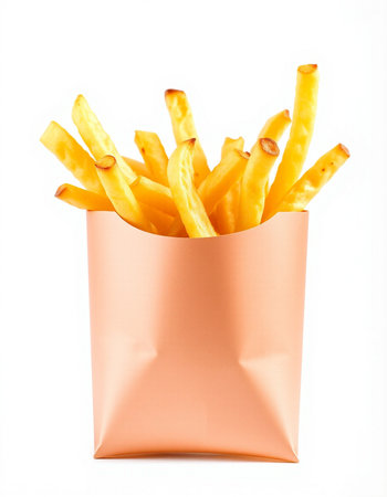 French fries in paper box isolated on white background, clipping path included