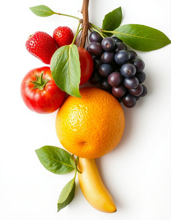 Fresh fruits and vegetables isolated on white background. Healthy food concept.の写真素材