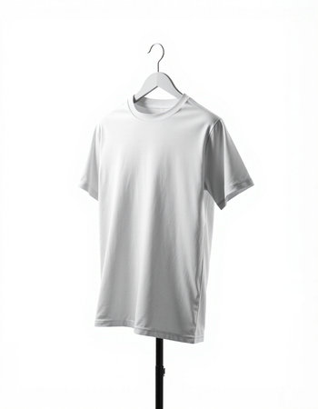 White t-shirt on a hanger isolated on white background.