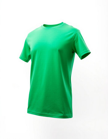 Green t-shirt isolated on white background. Clipping path included.の写真素材