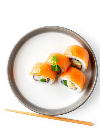 Japanese food restaurant, sushi maki gunkan roll on white backgroundの写真素材