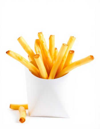 French fries isolated on white background. Selective focus. Shallow depth of field.