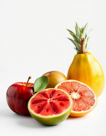 Fruits on a white background, close-up, selective focusの写真素材