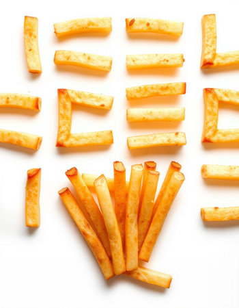 French fries isolated on white background. Top view. Flat lay.の写真素材
